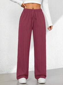 SHEIN PETITE Quần Capri ống rộng họa tiết thoải mái mùa hè - Bụi hồng - Xem 5