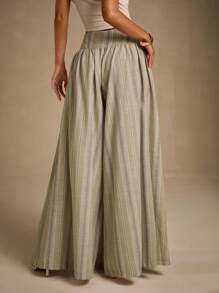 Glamine 女款杏色条纹低腰阔腿裤，时尚度假风 - 彩色 - 查看 2