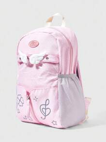 ROMWE Anime 1 chiếc Ba lô thời trang nữ chấm bi trắng hình cỏ ba lá màu hồng dễ thương Kawaii, Ba lô kim loại in nốt nhạc ngôi sao Y2K của trường đại học mới, Túi đựng thức ăn mini hoạt hình nhiều lớp trong suốt có thể tùy chỉnh - Hồng - Xem 5