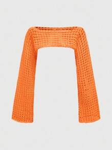 ROMWE Grunge Punk Suéter de mujer corto de punto hueco falso a mano - Naranja - Ver 5