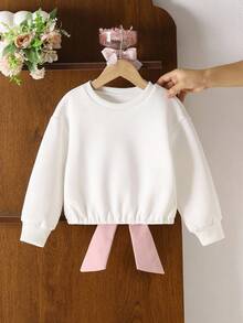 Elladie kids 年轻女孩蝴蝶结装饰圆领落肩长袖休闲运动衫