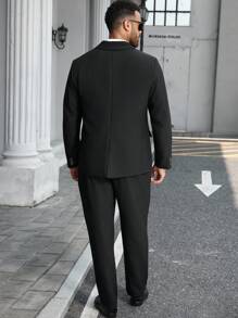 Manfinity Mode Conjunto de traje de blazer, chaleco y pantalones de unicolor para hombres de talla grande, formal, para ceremonia - Negro - Ver 2