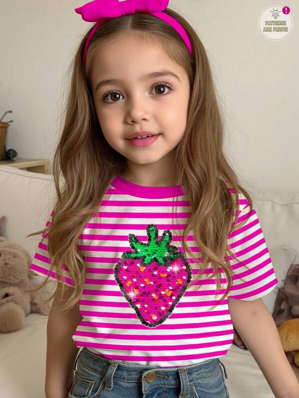 SHEIN Camiseta de manga corta de cuello redondo minimalista casual para niña, adecuada para el verano