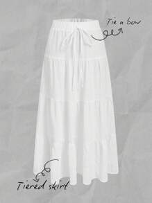 Girlism Tween Girls' Casual Vacation Tie-Waist Skirt, Suitable For Summer, Suitable For Vacation - White - View 1