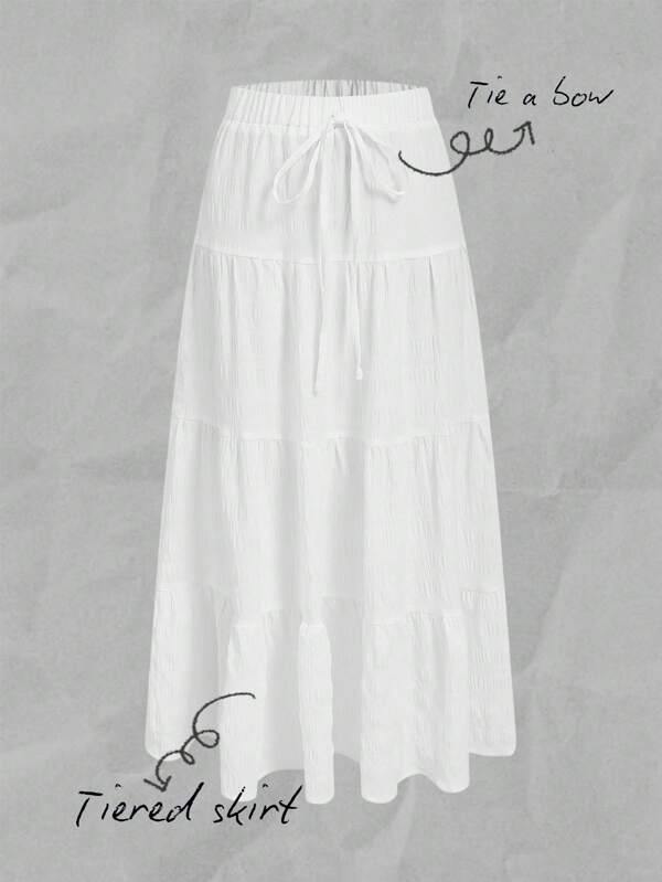 SHEIN EZwear Women Casual Resort Multi-Layer Cake Style Skirt, Suitable For Summer, Vacation
