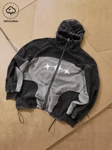 PAVTROS Manfinity Streetrush 男士年轻街头时尚休闲连帽衫，复古棉质面料，宽松版型，简约拼接设计，口袋造型，做旧水洗面料展现休闲轻松的街头风格，适合街头穿搭、休闲时尚、户外运动、日常搭配、校园穿搭、节日礼物。Y2K 拉链连帽衫，男士街头风连帽衫，Y2K 拉链连帽衫，男士拉链连帽衫，Y2K 夹克，科技风夹克，Y2K 拉链连帽衫，Y2K 夹克，科技风夹克，鲨鱼连帽衫，秋季 - 黑色 - 查看 4