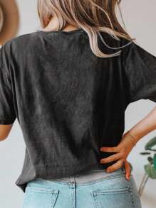 SHEIN LUNE 度假、春季、休闲女装、春季女式T恤 - 灰色 - 查看 2