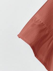 EMERY ROSE 2pcs Plus Size Women Set - Solid Color Round Neck Raglan Sleeve Blouse And Pants - Rust Brown - View 5