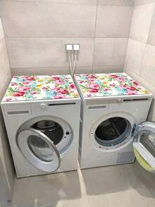 1pc Simple And Fresh Style Plants And Flowers Washing Machine Dust Cover Pad,Countertop Absorbent Table Mat,Absorbent & Quick-Dry Fridge Mat, Microwave Oven Dust Cover,Soft Diatom Mud Drainage Pad,Non-Slip Super Absorbent And Wear-Resistant Dish-Washing Dry Pad, Modern Washing Machine & Dryer Top Cover,Suitable For Laundry Room And Kitchen - Multicolor - View 3