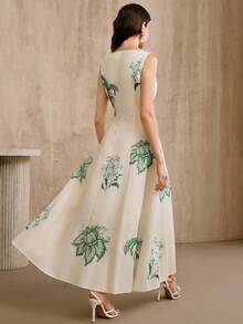 Anewsta 女士优雅花卉印花细肩带连衣裙 - 綠色 - 查看 2