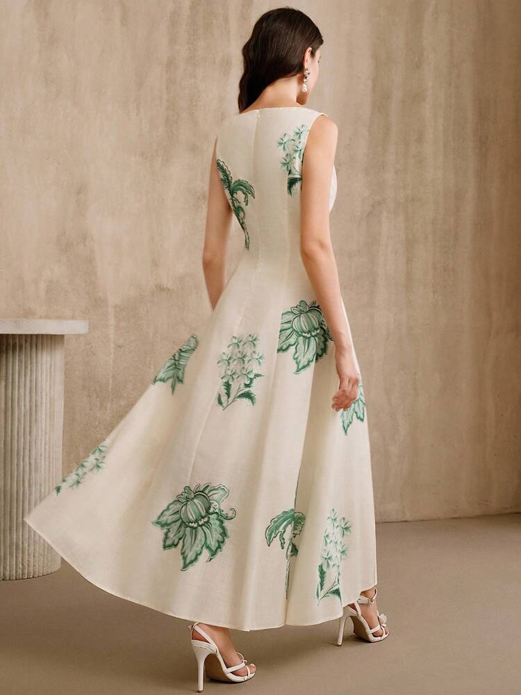 Elegant Floral Print Spaghetti Strap Dress For Women