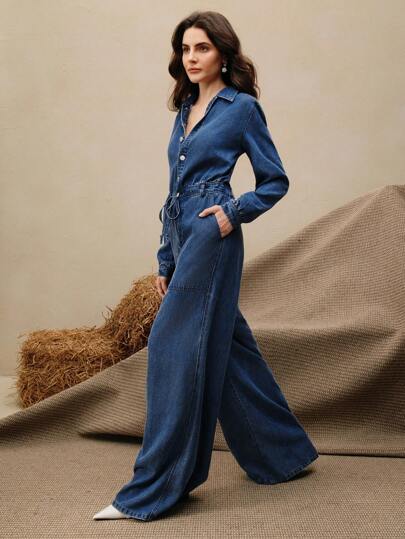 Anewsta 女式水洗牛仔连体裤，春秋季度假休闲连体裤