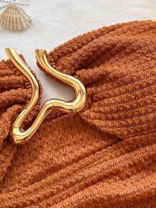 Soleia 女士度假露肩短款上衣，前部镂空金属扣装饰，修身显瘦，适合派对、约会、下午茶、波西米亚风、波西米亚风、浪漫花卉、度假、节日、圣诞节 - 棕色 - 查看 5