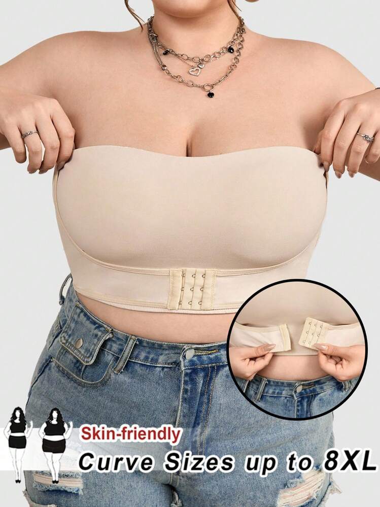 SHEIN CURVE+ Curve 大码/秋装/秋季女装/女冬装/冬装大码女式前扣短款紧身性感抹胸上衣，女式，冬季，CURVE PLUS - 杏色 - 查看 8