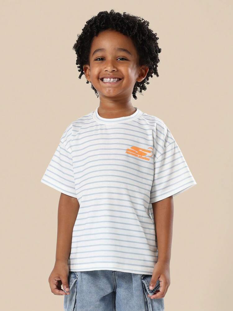 Striped Oversized Tee With Logo Print