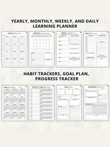 SHEIN 1 件 47 页成人语言学习计划本 - 词汇和语法整理器，包含每周/每月日志、语法检查表、思维导图、写作提示和颜色编码标签 - 全面的语言习得笔记本，用于有效的学习习惯和进度跟踪，语言学习工具 | 引人入胜的设计 | 优质纸质材料，语言学习笔记本