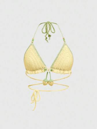 Kawaii Top de punto con diseño de fresa tejido a mano de manera sexy y linda, color rosa