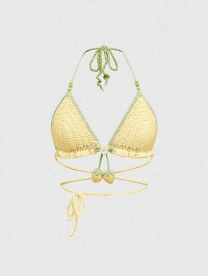 Kawaii Maglietta lavorata a mano all'uncinetto sexy e carina a forma di fragola, colore rosa, per donna