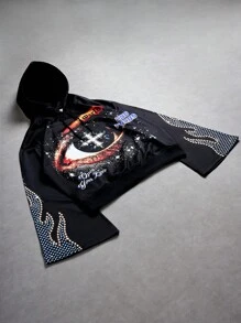 Manfinity EMRG Áo hoodie tay loe cỡ lớn họa tiết mắt cổ điển, áo hoodie chui đầu màu đen - màu đen - Xem 7