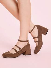 CUCCOO DOLLMOD Braune Wildleder Mary Jane Schuhe, modischer Schulmädchen-Stil mit mehreren Riemen und klobigen Absätzen - Braun - Übersicht 5