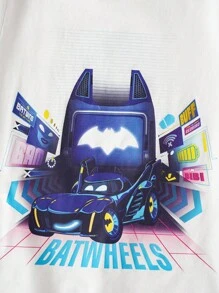 Batwheels X SHEIN Young Boy's Casual Car Pattern Round Neck Short Sleeve T-Shirt, Summer Boys Graphic Tshirt Graphic Tees Kids Boy