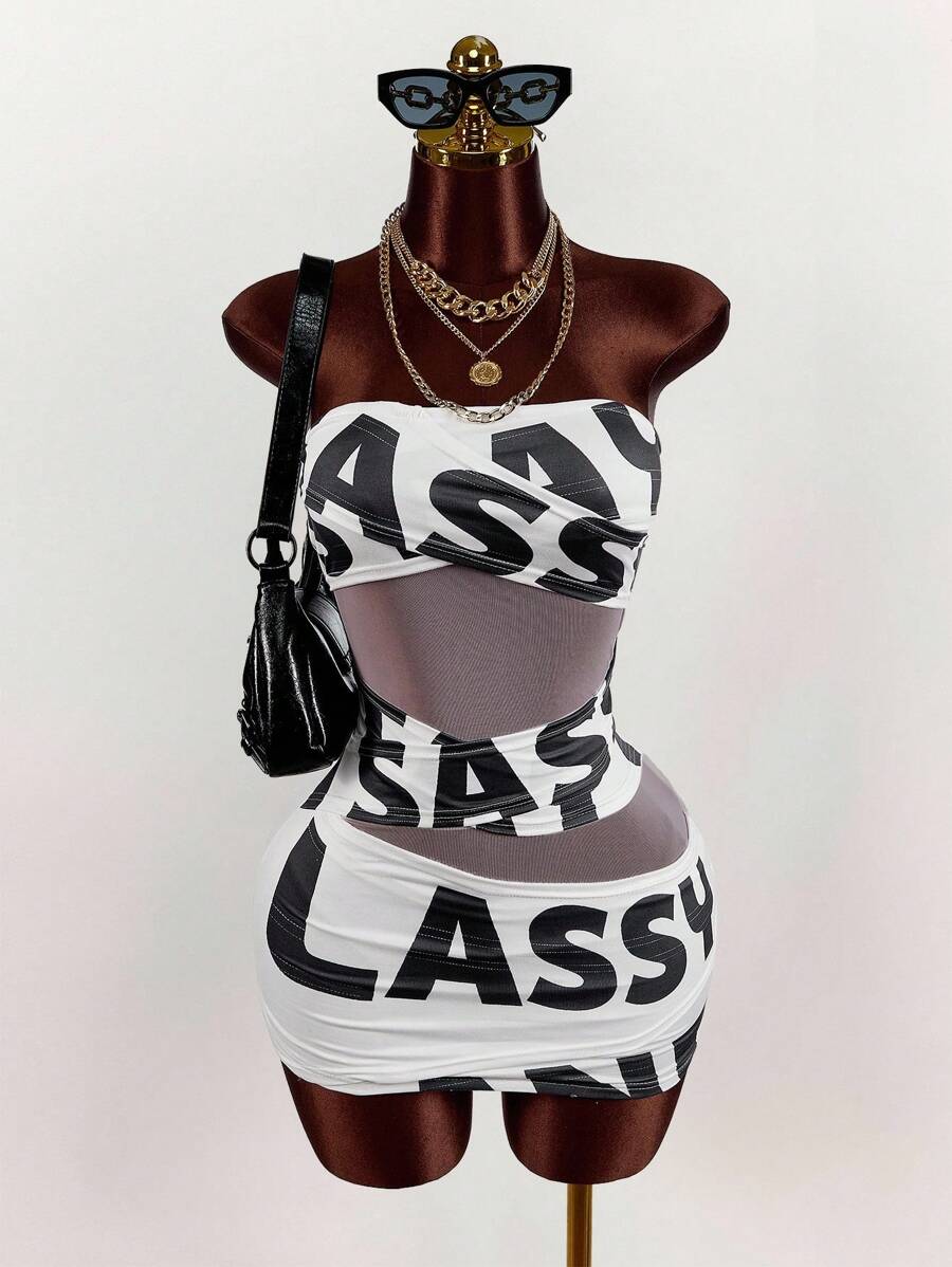 Amplova 性感镂空拼接女式迷你连衣裙 - 彩色 - 查看 1