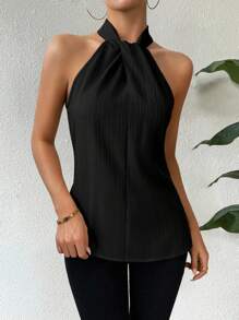 Chiquease Camicetta elegante da donna con design senza maniche, casual, in tinta unita, stile boho/bohémien/festival, con texture