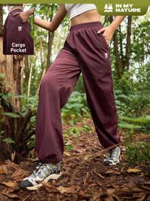 In My Nature Women's Casual Drawstring Waist Outdoor Pants Hiking Pants Cargo Trousers Cherry Red Pants, Wide Leg Pants High Waisted Sport Pants Elastic Waist Pants Baggy Pants Hiking Outdoor Running Climbing Camping, Windproof, Water Repelling Windbreaker Pants, Parachute Pants Women Cargo Pants Wide Leg Workout Pants Women Hiking Pants Baggy Gym Pants - Rust Brown - View 2