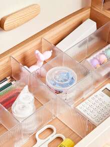 4 件可调节透明塑料抽屉隔板收纳盒，适用于化妆品内衣袜子家庭办公室整理秋季装饰卧室装饰 DIY 网格隔断柜收纳柜衣柜隔板 - 無色 - 查看 3