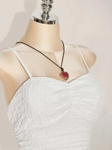 SHEIN ICON 大码女式纹理吊带背心不对称下摆连衣裙 - 白色 - 查看 6