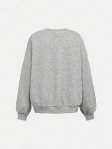 SHEIN Girlism 少女灰色/秋/冬/针织休闲宽松爱心印花卫衣和喇叭裤两件套 - 灰色 - 查看 6