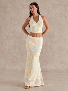 Glamine 2 Stücke romantisches Urlaubsset aus Jacquard-Trägertop und -Rock