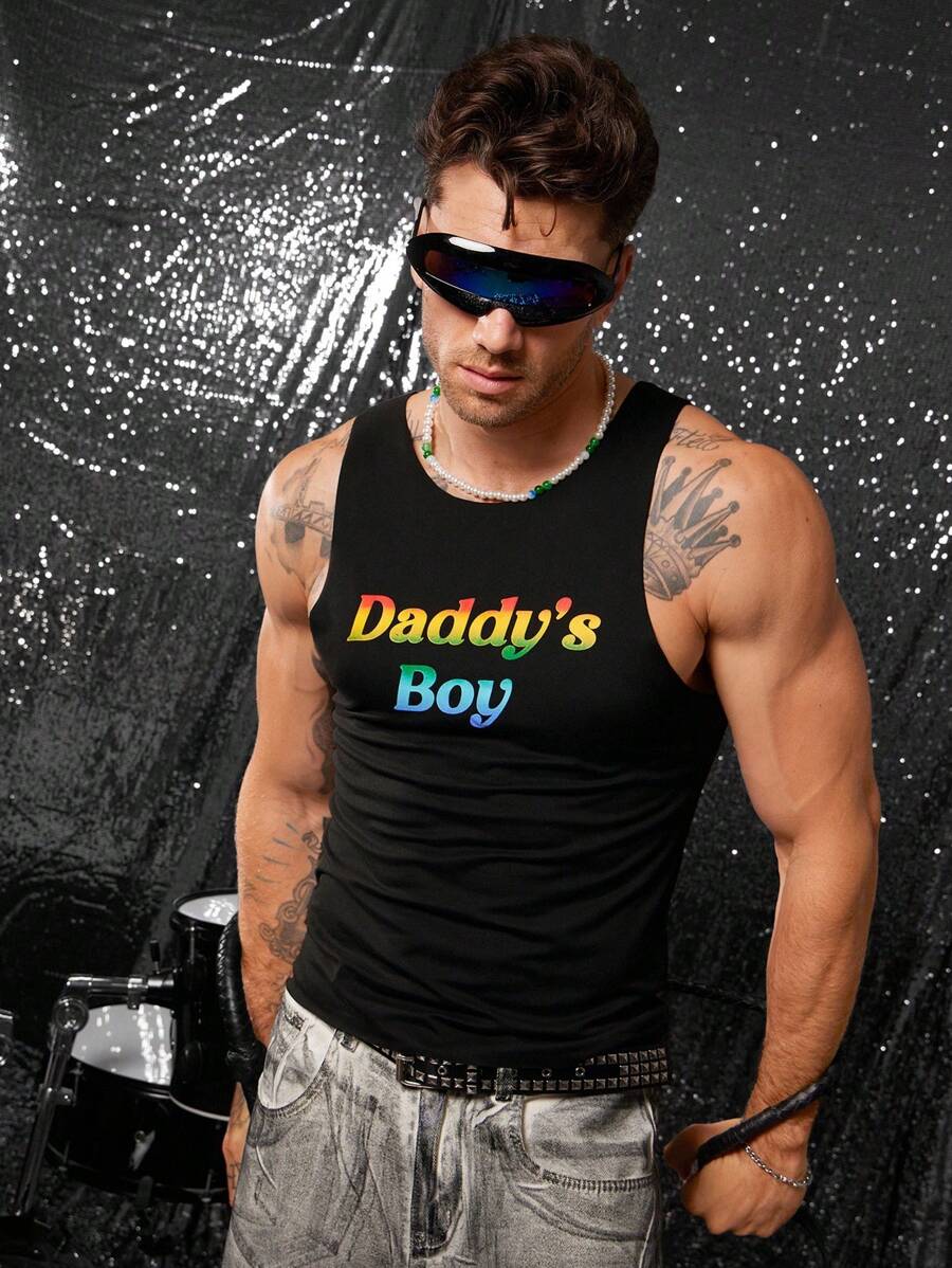 FeverCity Áo ba lỗ in hình "DADDY'S BOY" thường ngày cho nam của Fever City, mùa hè - màu đen - Xem 1