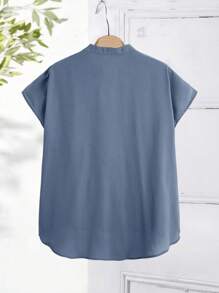 Rusticease Plus Notch Collar High Low Hem Top - Dusty Blue - View 2