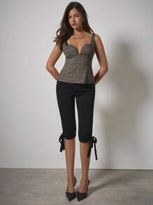 COSMINA Ärmellose sexy Bluse mit Karomuster und Geldmotiv für Frauen, Homecoming, Lehrerin, Business Casual - Verschiedenfarbig - Übersicht 4