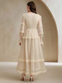 Anewsta Robe maxi élégante à col V avec appliqué pour femmes