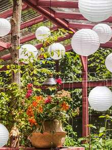 SHEIN 2 Stücke weiße runde Papierlaterne Set für Hochzeit, Party, Weihnachten, Jubiläum Dekoration, DIY Malerei Requisiten Lampenschirm - Weiss - Übersicht 5