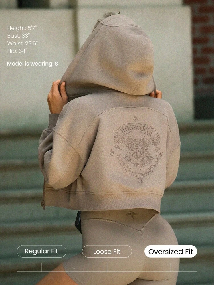 Sudadera con capucha corta y ajuste relajado de felpa suave y ligera de Hogwarts de Harry Potter para uso diario y casual