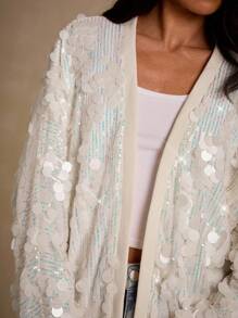 Glamine 优雅性感亮片休闲时尚百搭女式夹克亮片开衫白色亮片开衫女士亮片开衫亮片夹克万圣节婚礼宾客礼服 - 杏色 - 查看 7