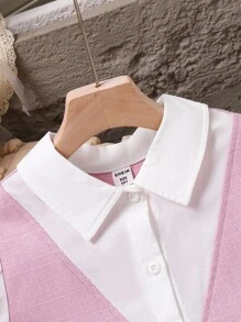 Tween Girl Puff Sleeve Pleated 2 In 1 Dress, Suitable For Casual Wear Back To School - Pink - View 6