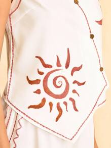 CAJUNI 2件套女士休闲度假背心套装 - 太阳和月亮印花 - 彩色 - 查看 6