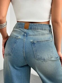 EURMUSE Dżinsy z wysokim stanem i szerokimi nogawkami w swobodnym stylu - Średni jeans - Zobacz 1