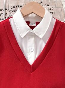 Sparklyn Tween Girl 2 In 1 Ruffle Trim Shirt And Cherry Embroidered Denim Pleated Skirt Set Fall Winter