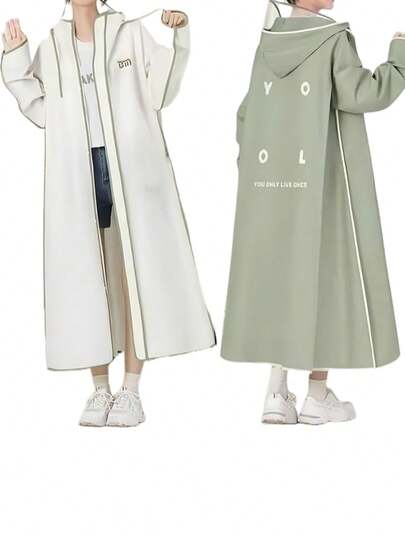 女士长款雨披强力防风暴防水全覆盖成人雨衣适用于电动自行车踏板车独立骑行设计加长后兜帽便携式可打包户外通勤装备