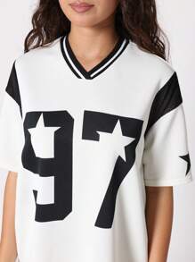 SUMWON Varsity Sports T Shirt Dress Star Number Casual Streetwear Oversize Jersey Basketball Baseball College Team Dress - White - View 5
