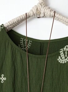 EMERY ROSE Plus Size Women's Country Vintage Vacation Bohemian Army Green Cashew Embroidery Round Neck Raglan Sleeve Loose Dress For Spring And Summer Summer Dresses For Women Vacation Outfits Woman Summer Dresses For Women Country Concert Outfit Country Outfits Women,Dresses Casual Embroidered Dress Green Summer Dress Women