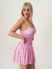 Sweetina Vestido mini plisado con estampado floral para mujer - Multicolor - Ver 3