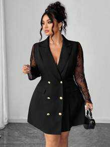 Elenzga A Plus-Size Elegant Commuter Lace Patchwork Spring And Summer Dress Fall Cloth For Women - Black - View 7