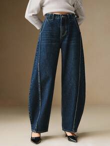 Anewsta Women's Blue Pocket Casual Fashion Wide Leg Jeans - Blue - View 3