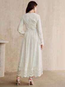 Anewsta 女装秋季温柔风白色修身显瘦重工白色长袖连衣裙 - 白色 - 查看 2